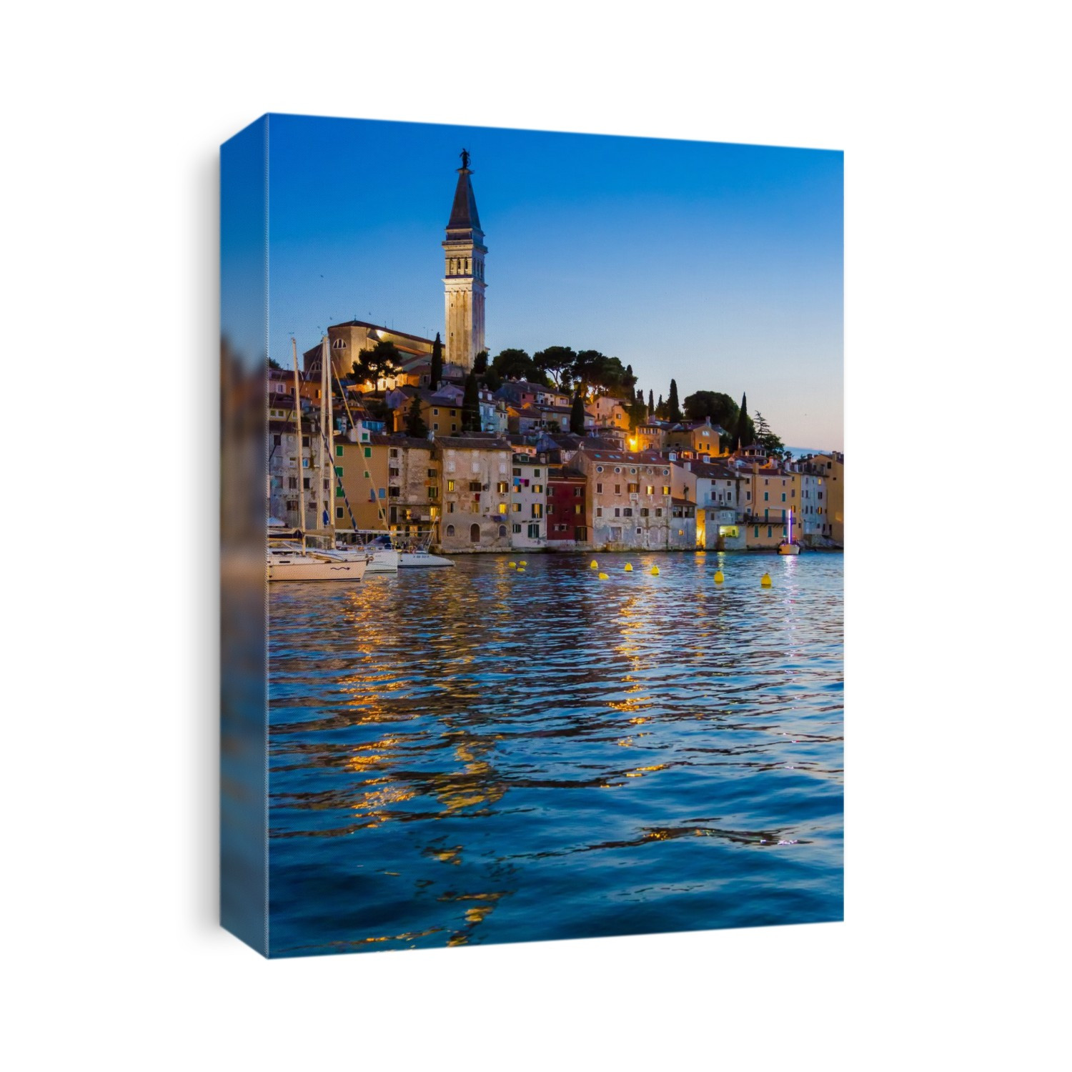 Waterfront View of Rovinj with Church of St Euphemia at Dusk, Istria, Croatia