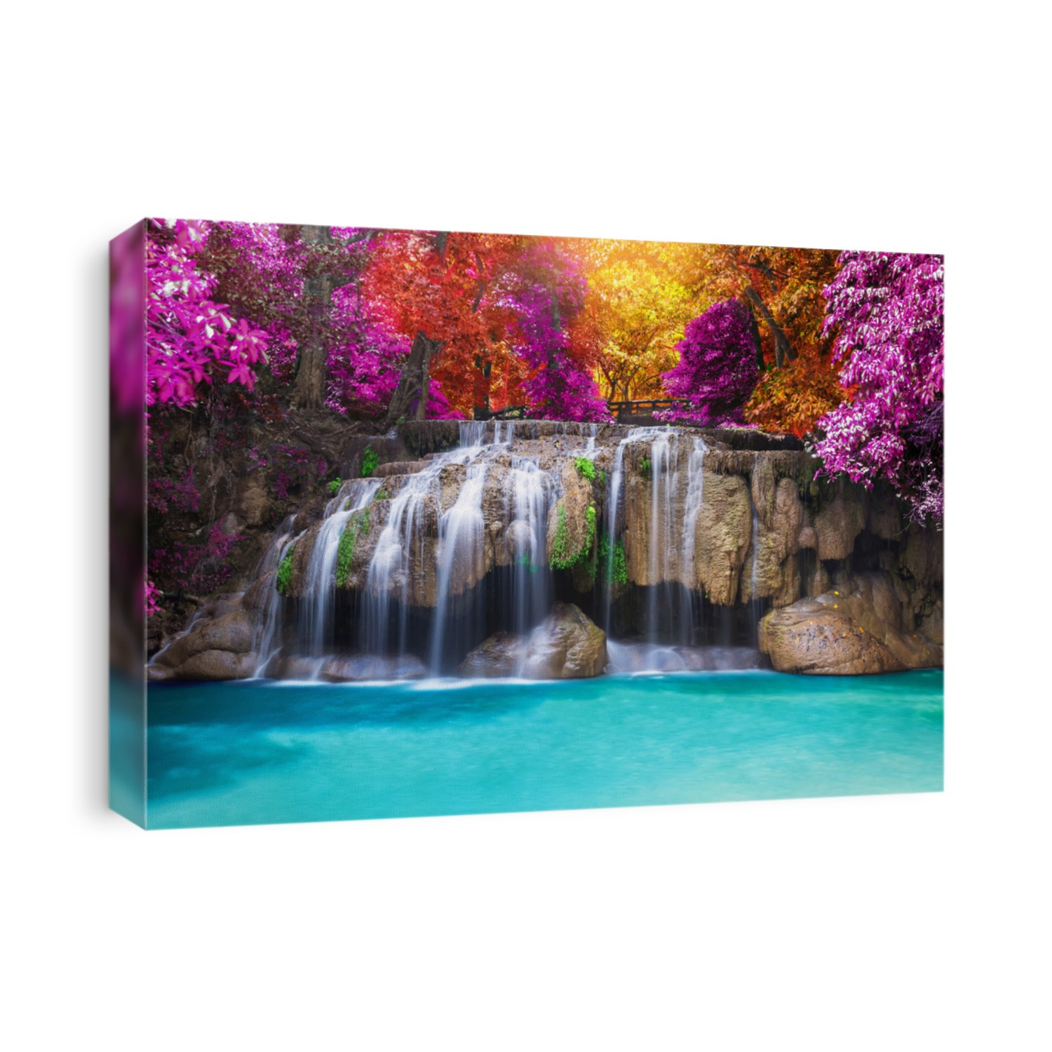 Deep rain forest jungle waterfall at Erawan waterfall National Park Kanchanaburi in Thailand