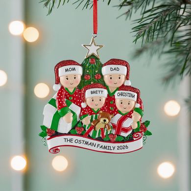 Family Unwrapping Gifts Personalized Ornament