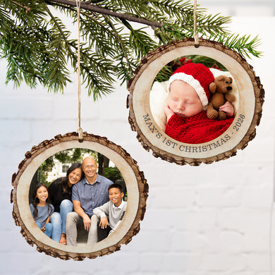 Captivating Photo Rustic Wood Personalized Round Ornament