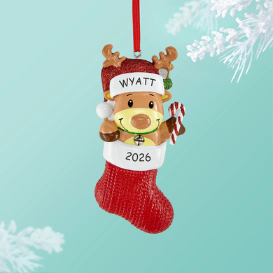 Reindeer in Holiday Personalized Stocking Ornament