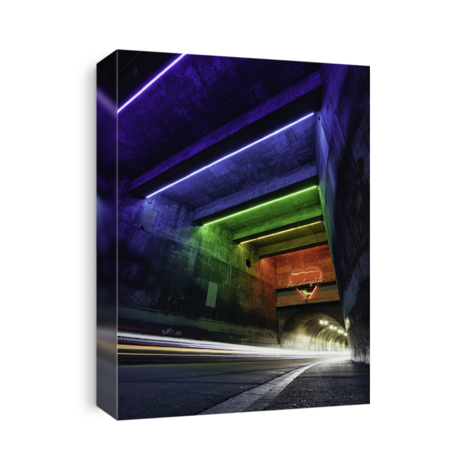 Long exposure image of a traffic tunnel in LA at night