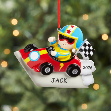 Zoom Zoom Personalized Race Car Driver Ornament