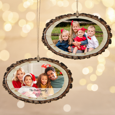Captured Memories Rustic Wood Oval Personalized Photo Ornament