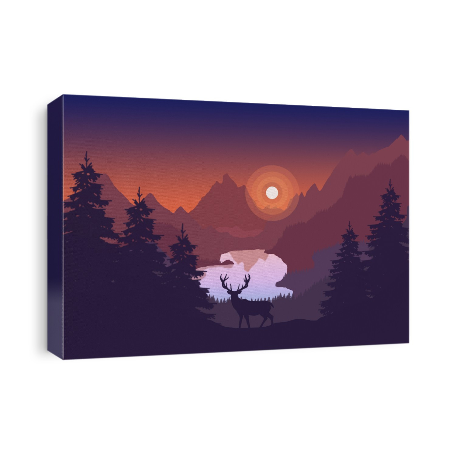 Flat Landscape with a deer and a lake