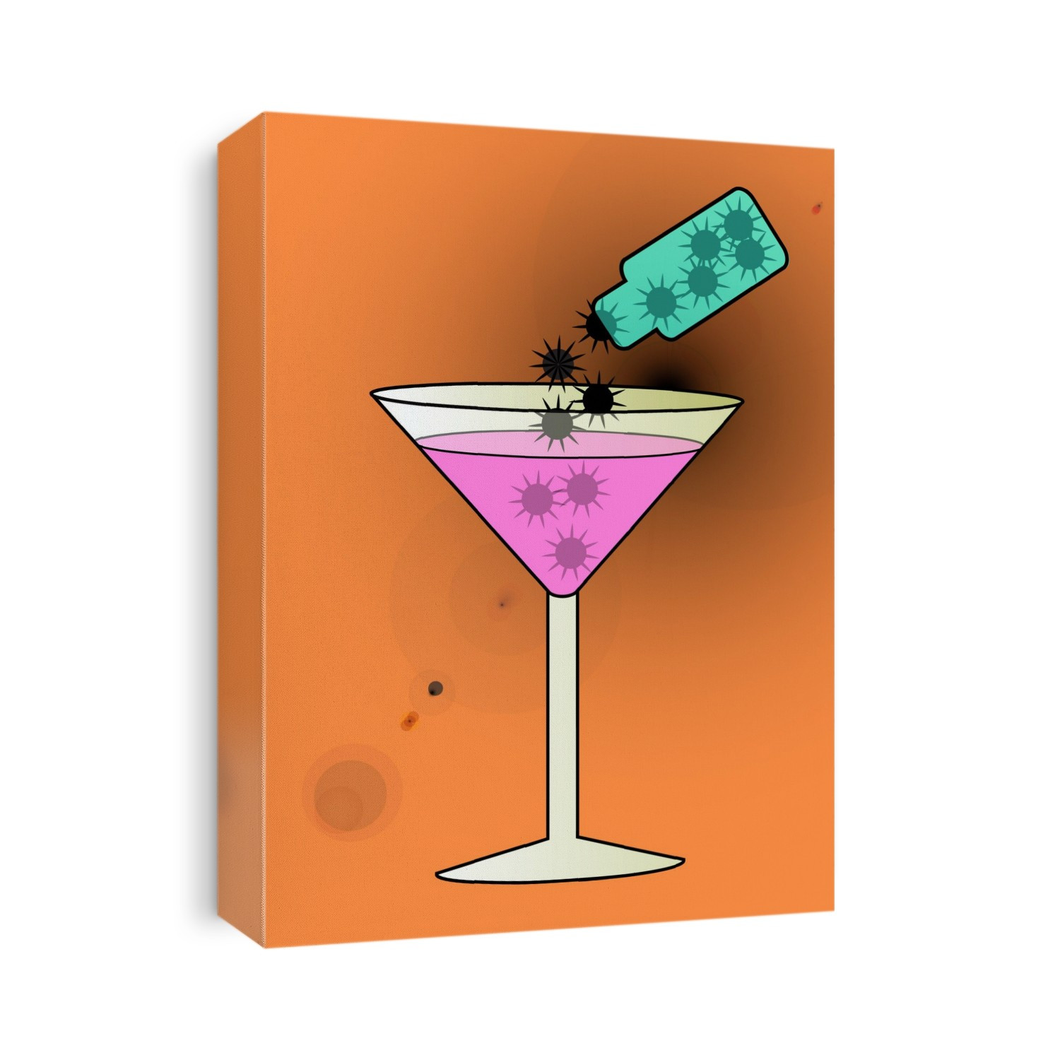 Spiked drink, conceptual image. Computer artwork of a cocktail glass with spikes being poured into it from a bottle, representing spiking a drink with a drug.