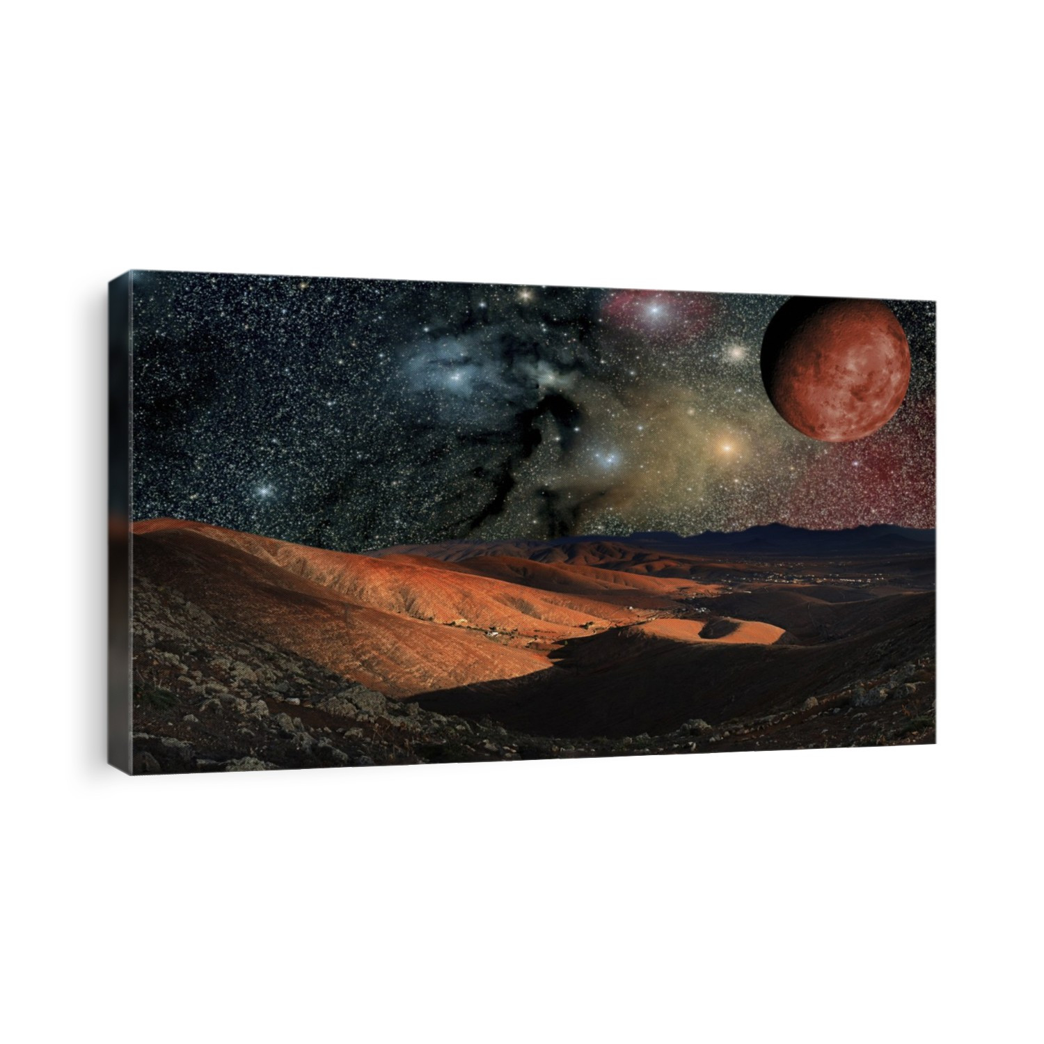 Planet surface with stars and planets.