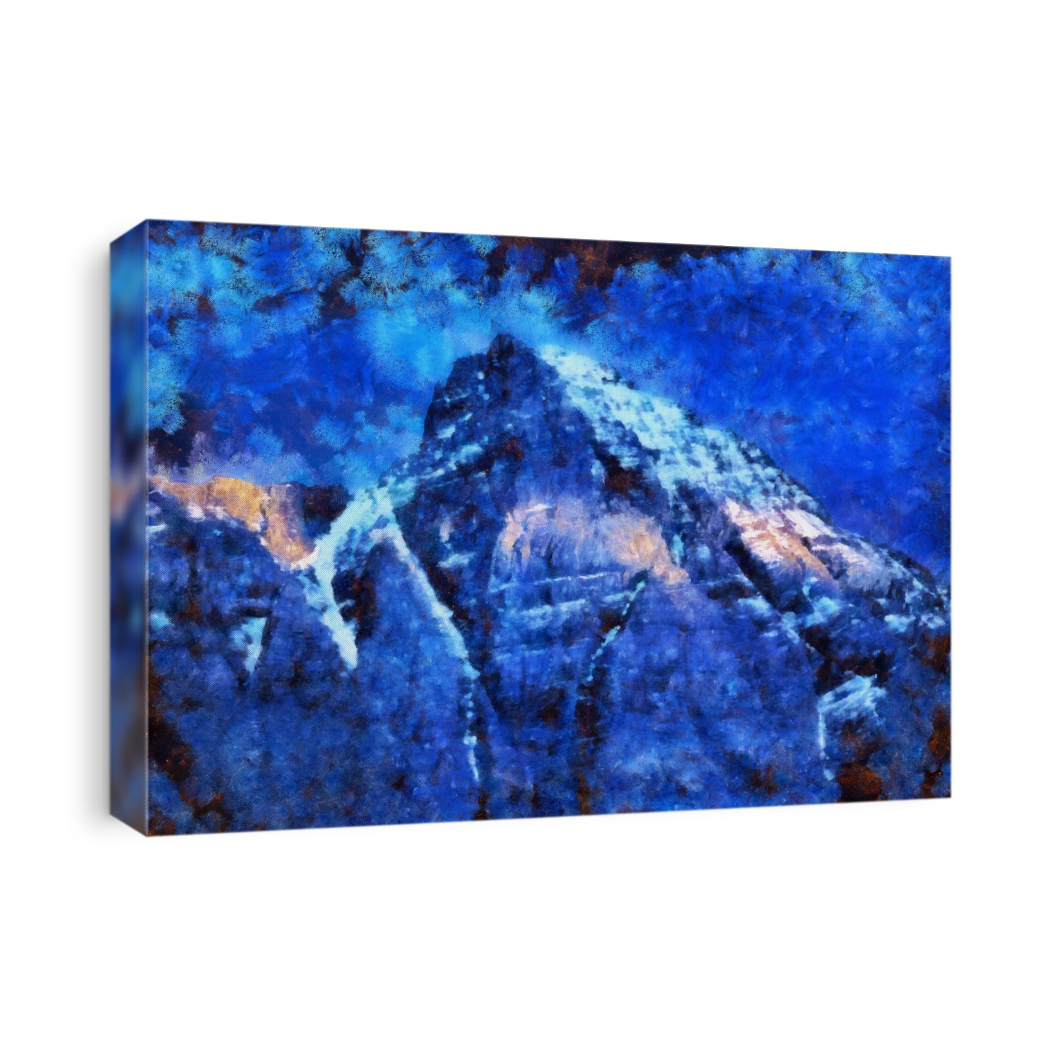 Digital painting of a mountain in blue tones