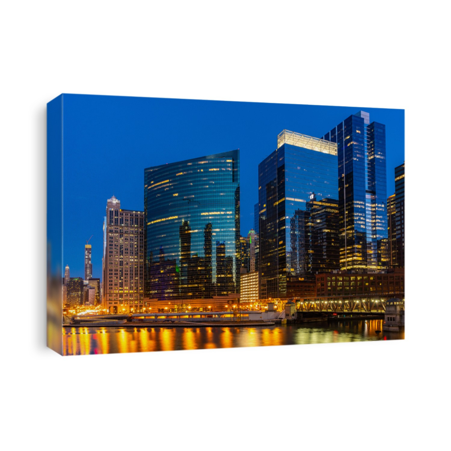 Chicago Skylines building along Chicago River at Chicago Wolf poin in Chicago City Illinois USA. Sunset