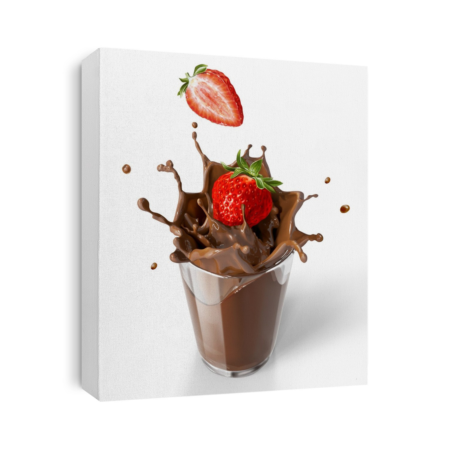 Strawberries splashing into a drink, computer artwork.