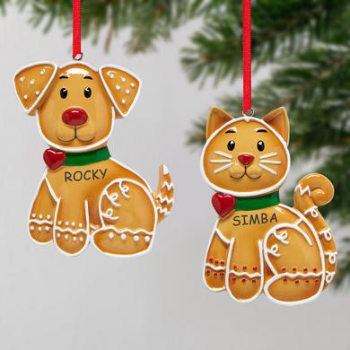 Gingerbread Pet Personalized Ornament - Dog and Cat