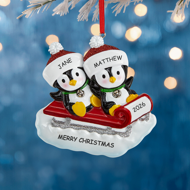 Snowy Penguin Duo Personalized Ornament