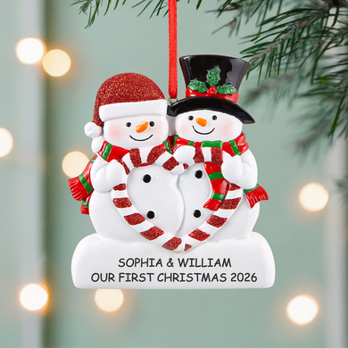 Peppermint Heart Snowman Personalized Couple Ornament