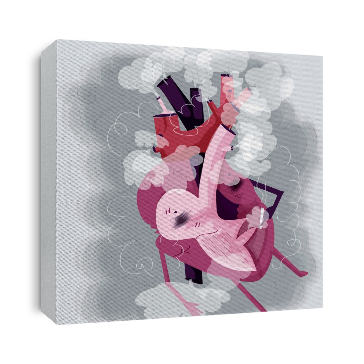 Human heart smoking cigarette depicting addiction, illustration.