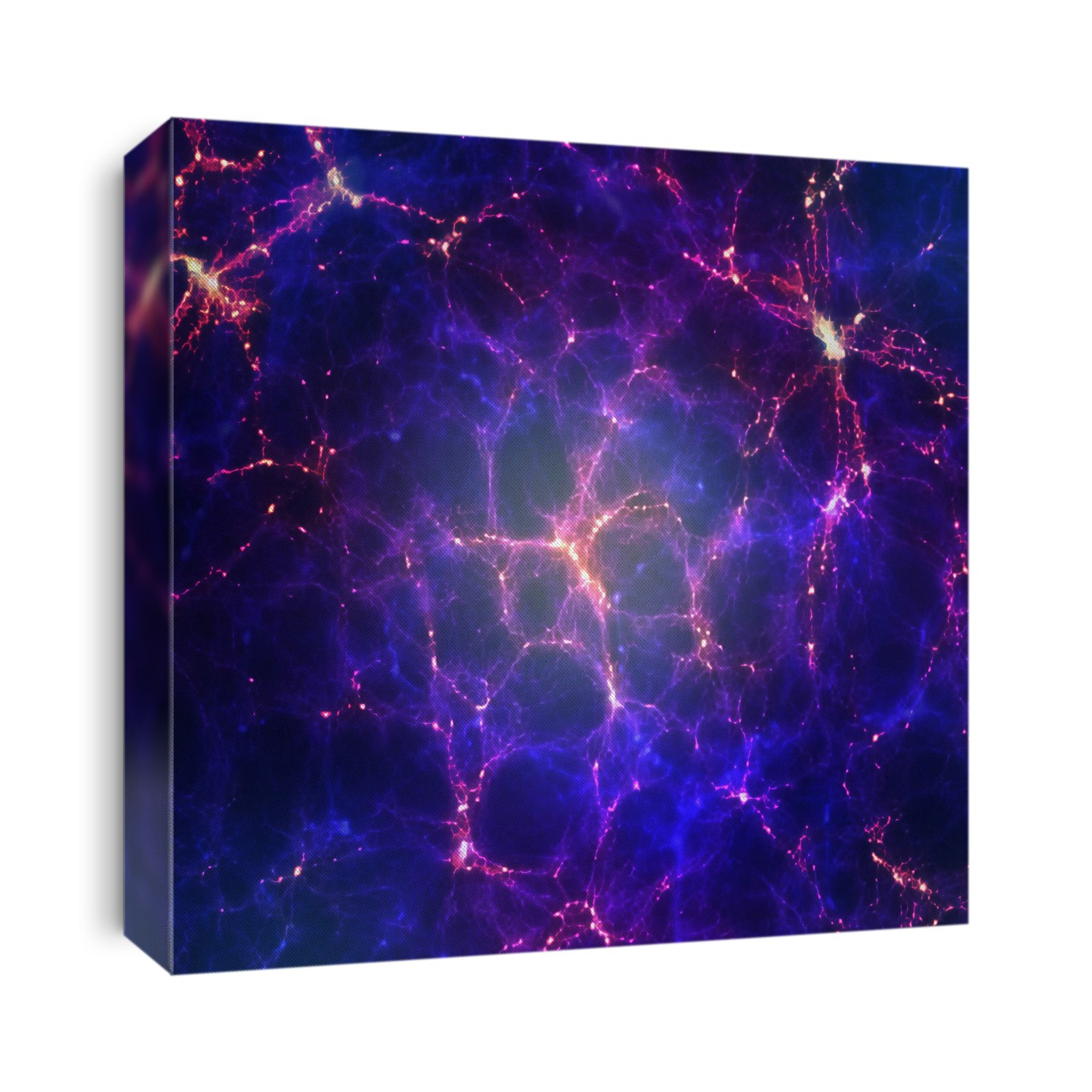 Illustration of the large-scale structure of the universe, showing galaxy clusters and superclusters arranged in long filaments and concentrated at nodes.