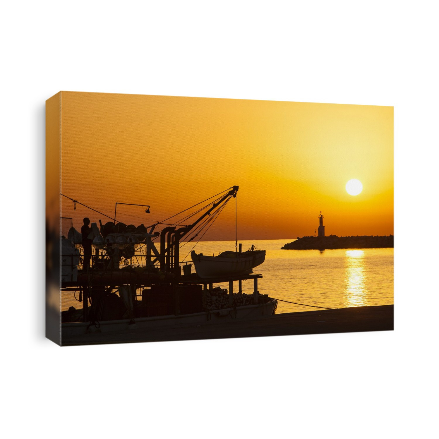 A fishing boat in Myrina, on the isle of Lemnos, Greece at sunset.