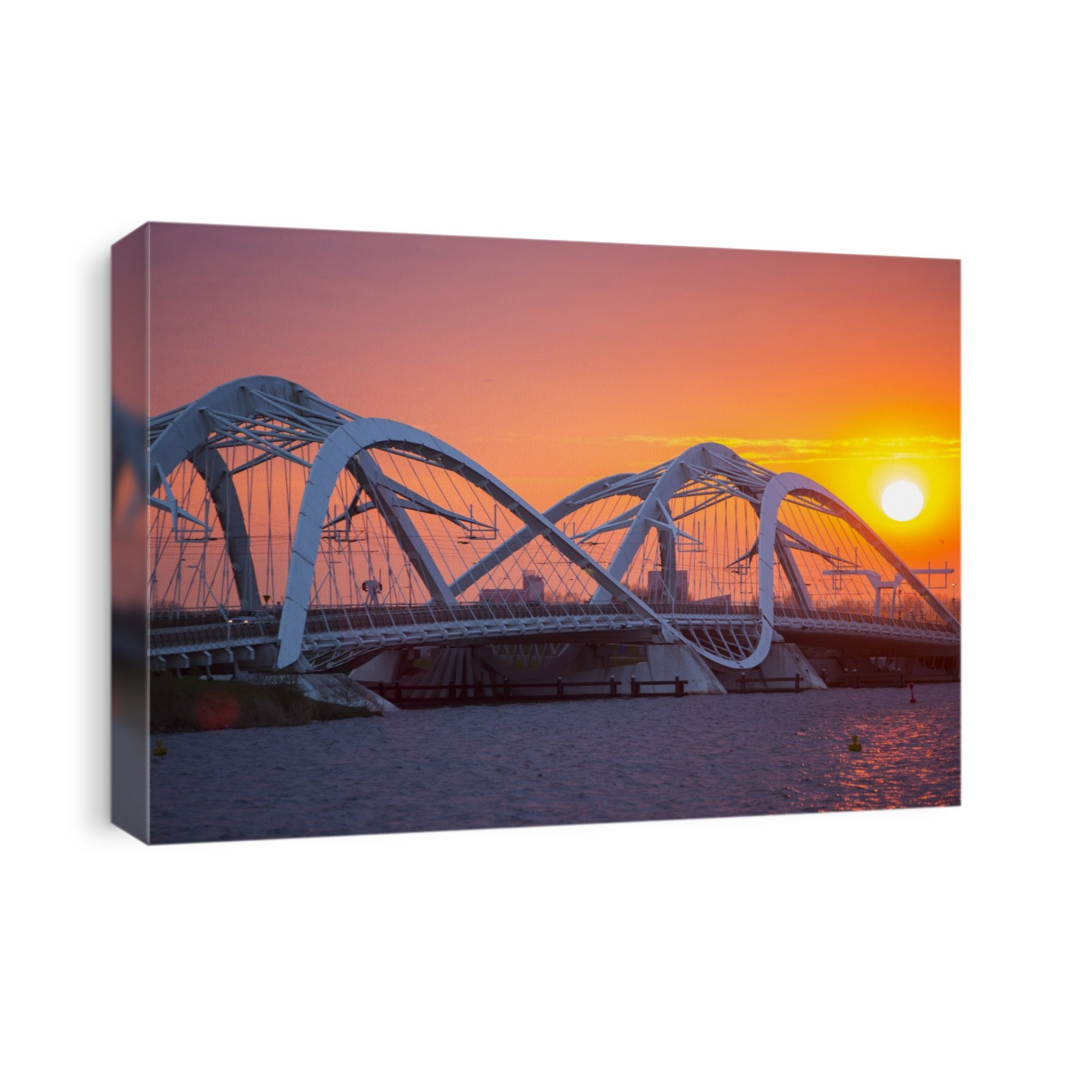 A modern steel bridge over the Ij Meer to ijburg, Amsterdam, Netherlands.