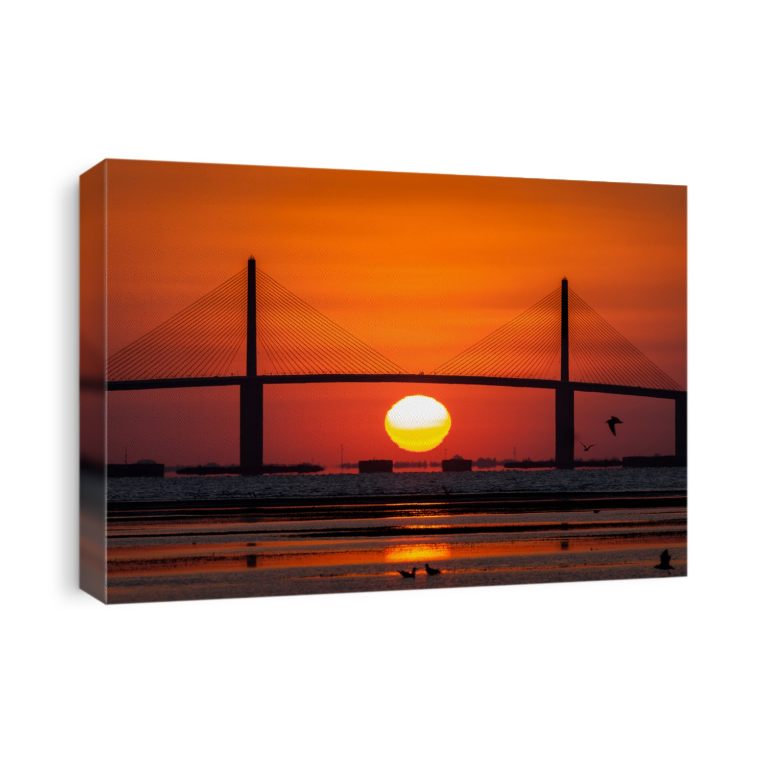 Sunshine Skyway Bridge with sunrise, Tampa Bay