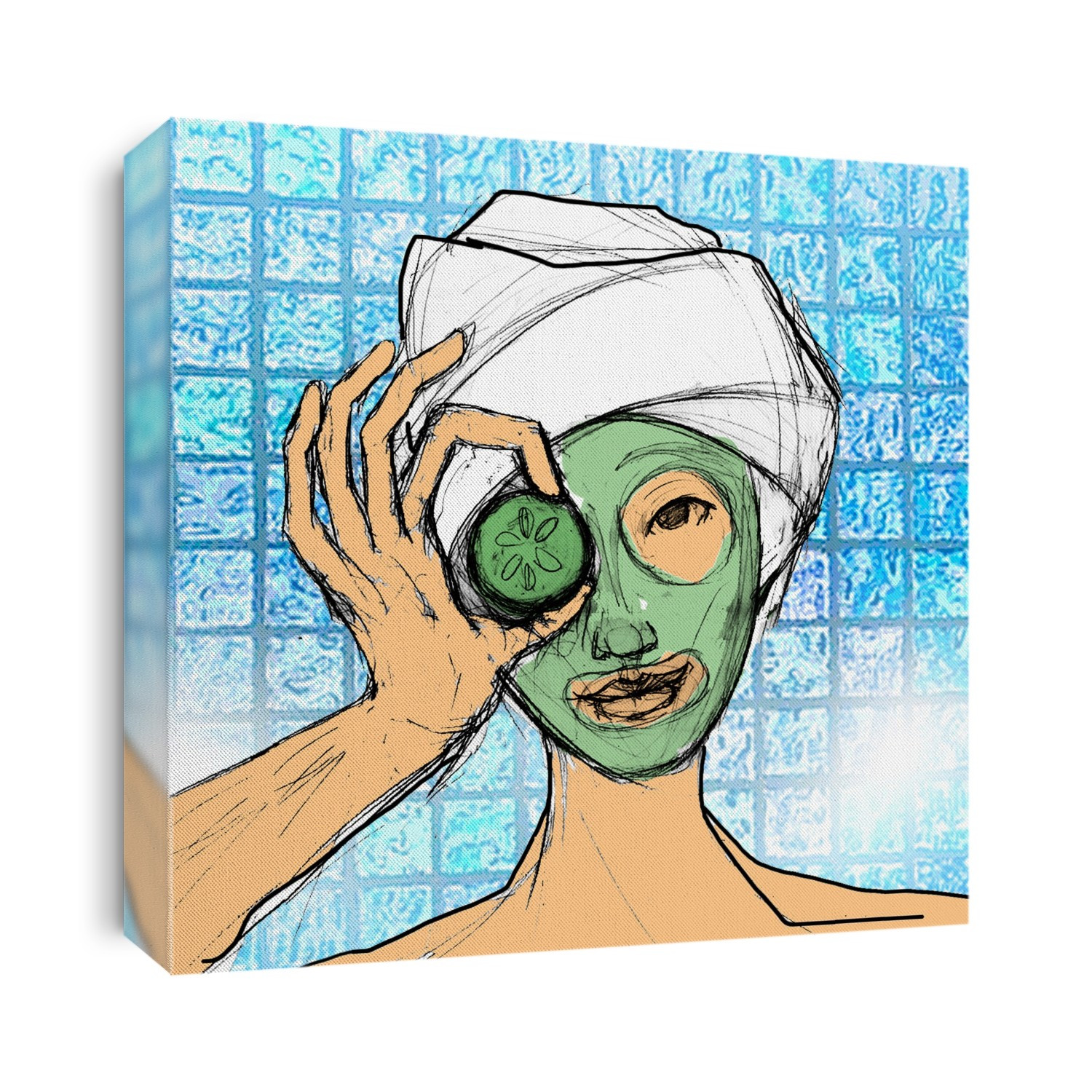 Woman with facial mask on her face, illustration.