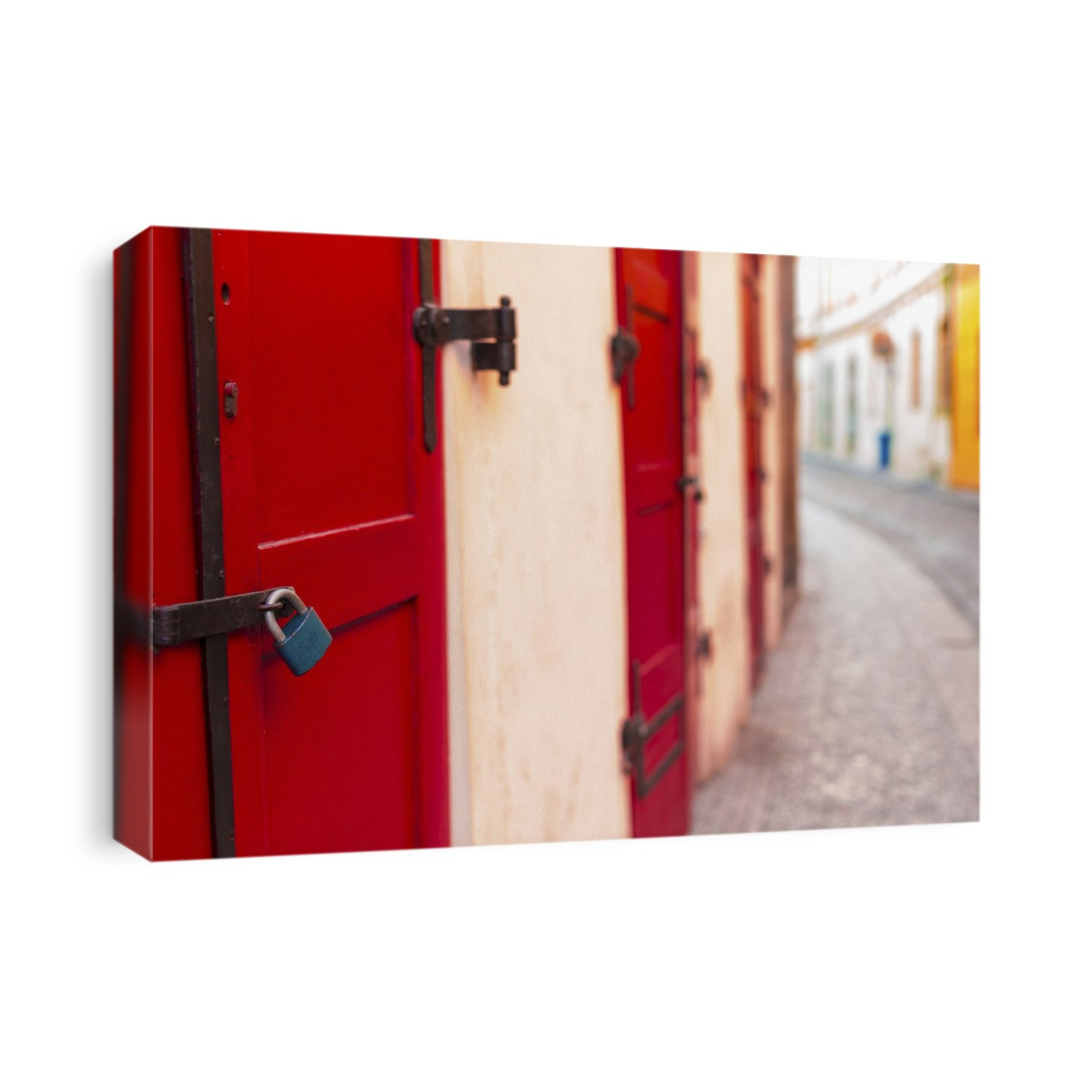 Red door and padlock.