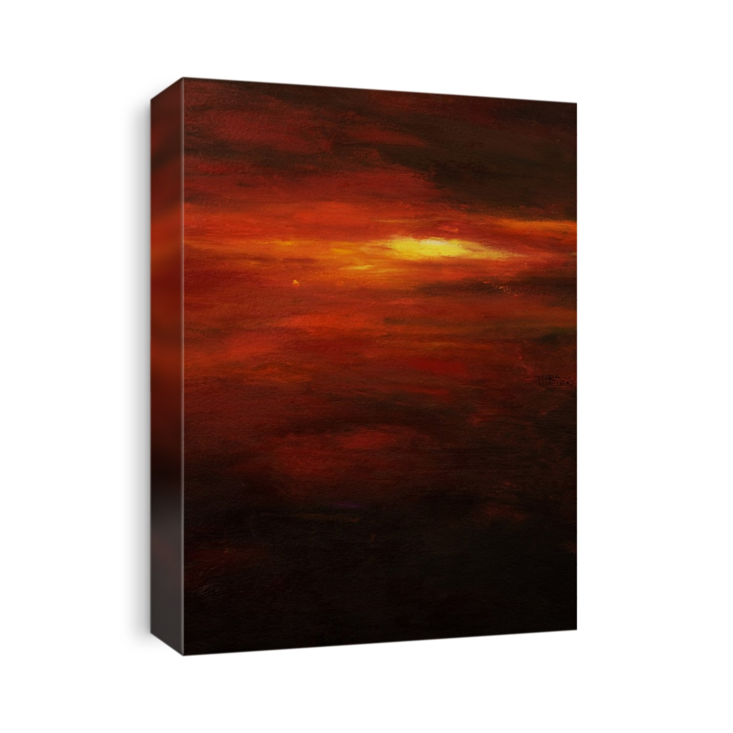 Red Sun, Abstract Of Setting Sun (Acrylic Painting).