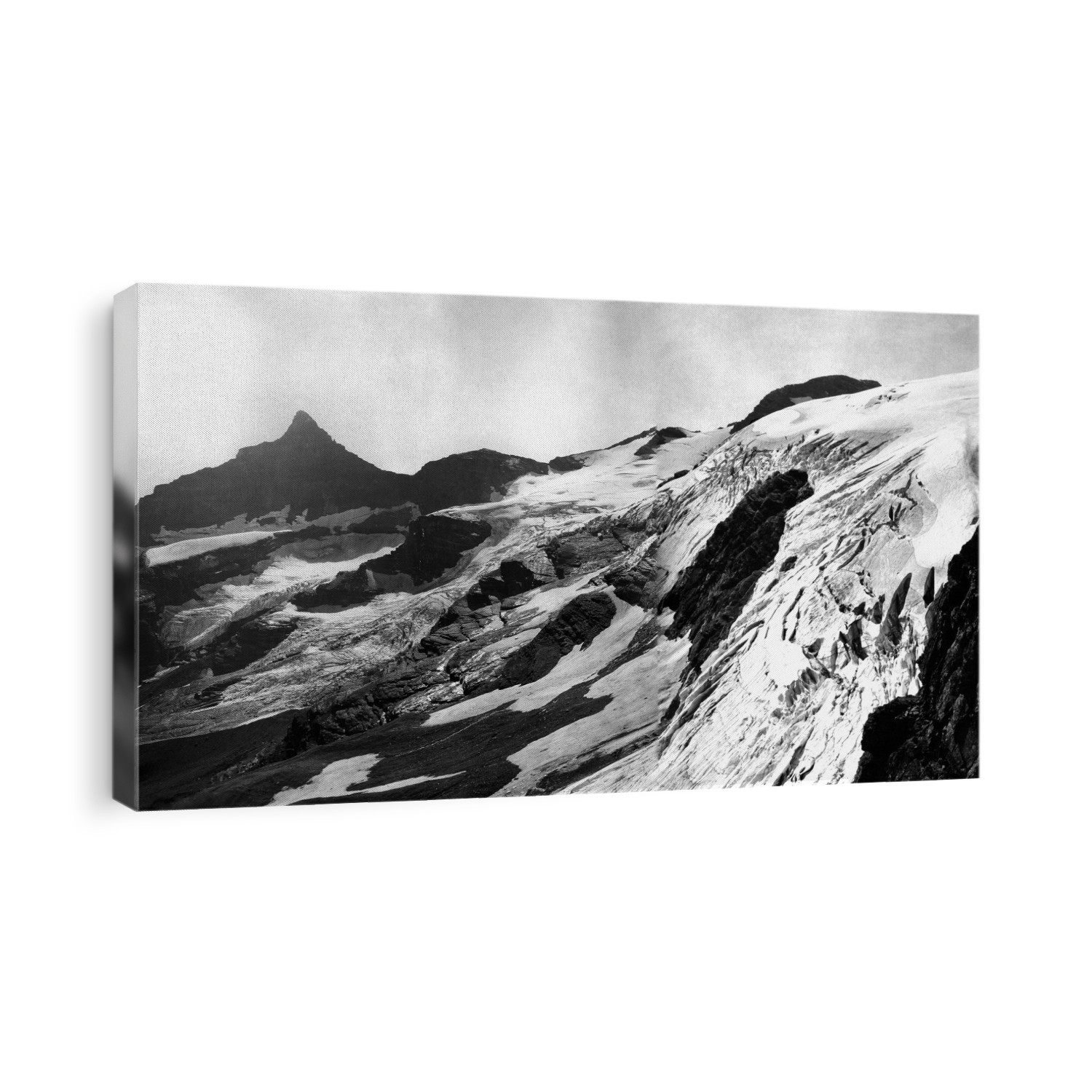 Harrison Glacier, Montana, USA in 1913. Image 1 of 2. Harrison Glacier is the largest glacier within Glacier National Park. Glaciers are large, slow-moving expanses of ice, formed from compacted layers of snow. They are sensitive to climate change and in recent years most have retreated dramatically. See image C014/5134 for an image of the same glacier as seen in 2008.