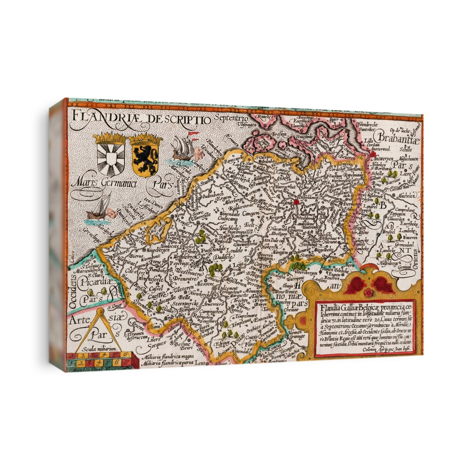 Map Of Flanders By Cartographer Matthias Quad From His Fasciculus Geographicus. Later Hand Colouring. Engraved And Published By Johannes Bussemacher, Cologne, 1608.