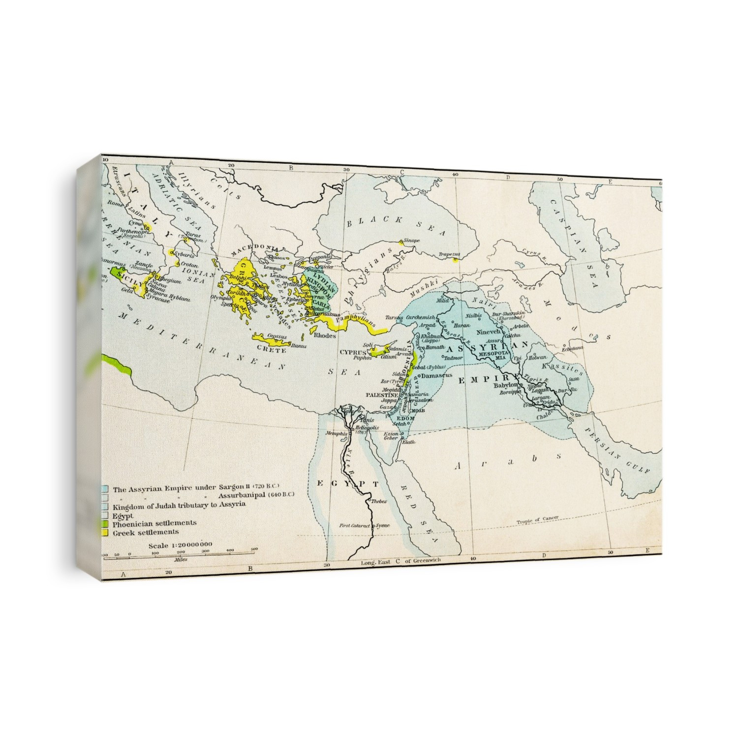 Map Of The Assyrian Empire And The Region Around The Eastern Mediterranean, 750 - 625 B.c. From Historical Atlas, Published 1923.