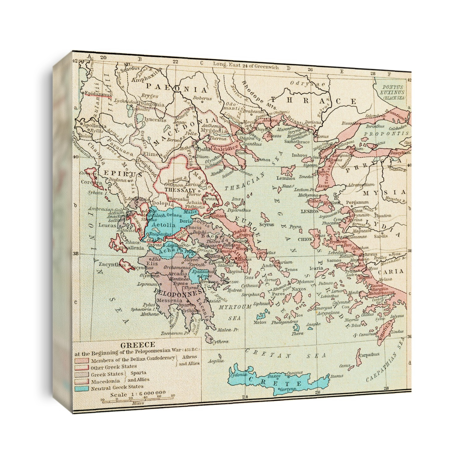 Map Of Greece At The Beginning Of The Peloponnesian War, 431 B.c. Greece Under Theban Headship. From Historical Atlas, Published 1923.