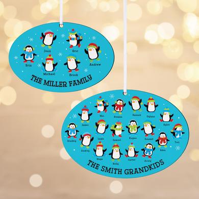 Playful Penguins Oval Ornament