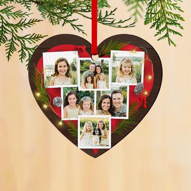 Collage Photo Heart Wood Ornament