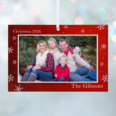 Snowflake Border Photo Rectangle Ornament-Red