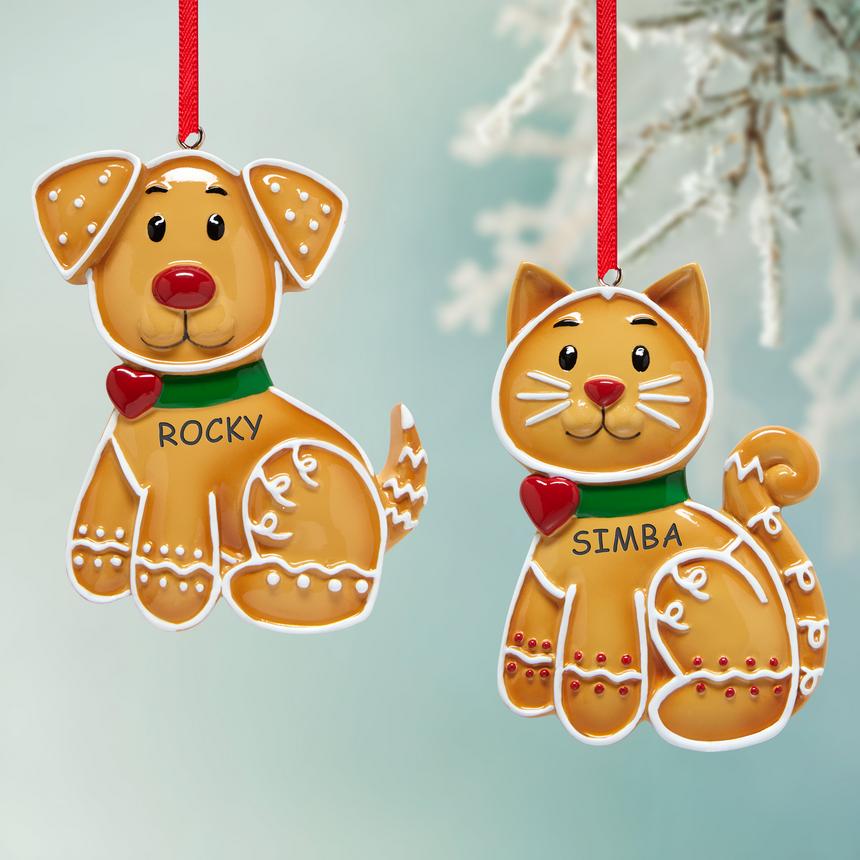 Gingerbread Dog and Cat Ornament