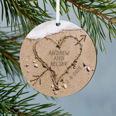 Heart in Sand Round Ornament