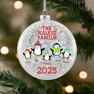 Playful Penguins Glitter Glass Ornament