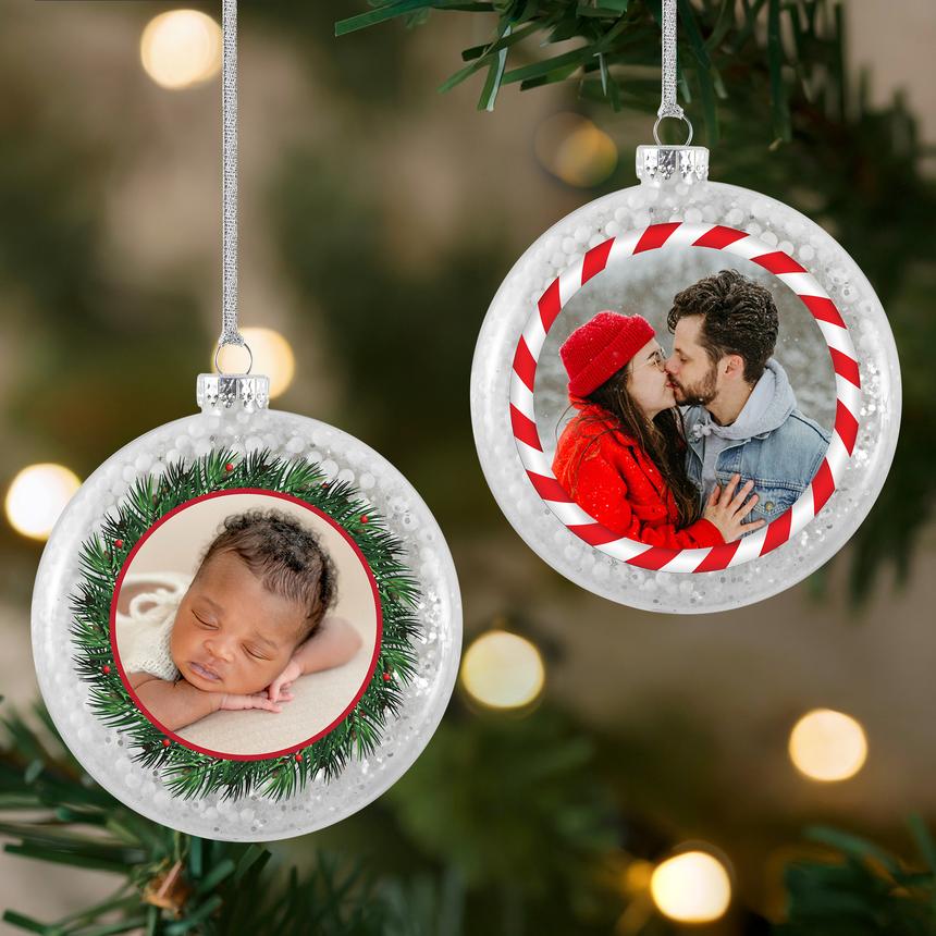 Holiday Photo Glass Glitter Ornament