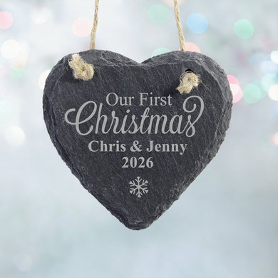 Our First Christmas Heart Slate Ornament