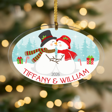 Smooching Snowman Oval Ornament