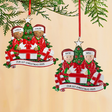 Family Opening Presents Couple Ornament