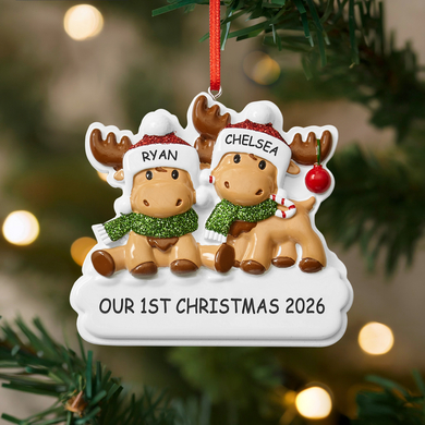 Cutesy Moose Couple Ornament