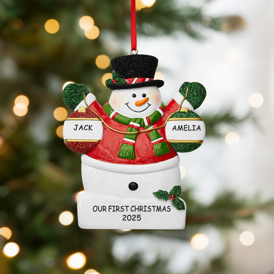 Holly Jolly Snowman  Couple Ornament