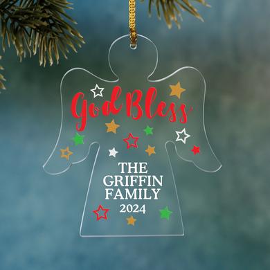 God Bless Family Angel Ornament