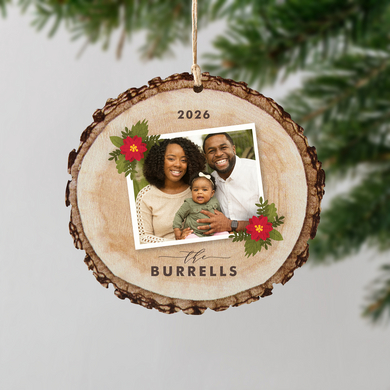 Poinsettia Photo Rustic Wood Ornament