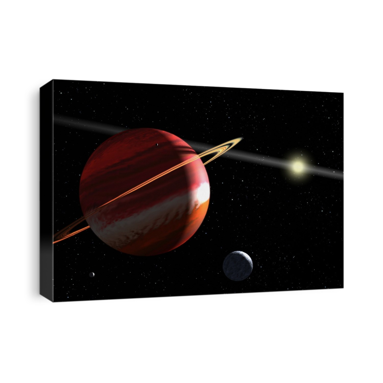 Epsilon Eridani B extrasolar planet, artwork. This is a Jupiter-like (Jovian) gas giant with a mass around 1.5 times that of Jupiter (475 times that of Earth). It has a highly eccentric orbit around the star Epsilon Eridani (centre right), which takes it from 1 to 5 astronomical units (AU) from the star. One AU is the Earth-Sun distance, around 150 million kilometres. Jupiter is 5AU from the Sun. These characteristics were determined after observations by the Hubble Space Telescope in 2006, although the planet was first discovered in 2000. Epsilon Eridani is a young star that lies 10.5 light years from Earth, making it the closest planetary system yet discovered.