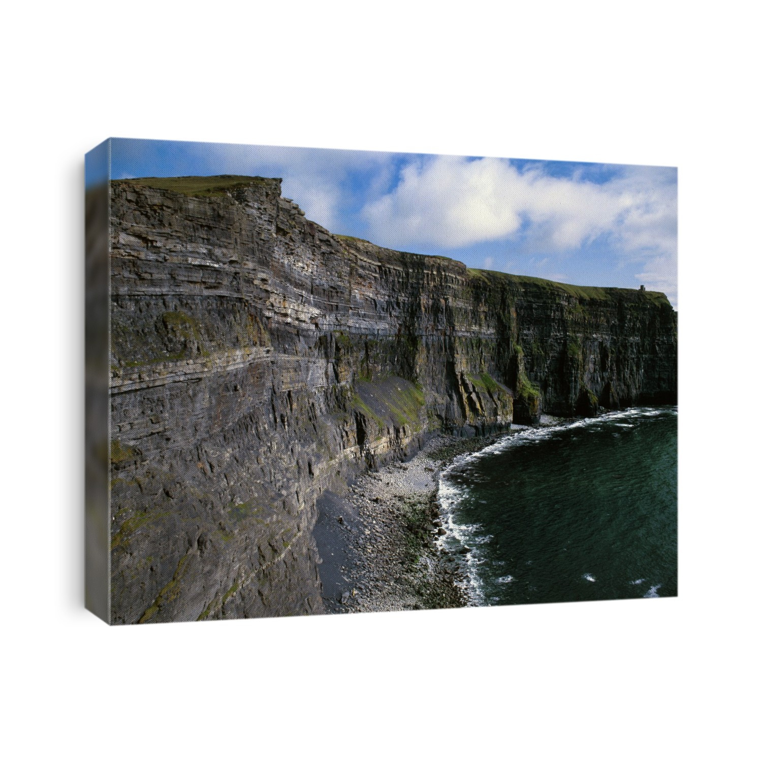 The cliffs of Moher, formerly the ancient wall of Thomond, in County Clare, Ireland. The 600ft (182 metres) high cliffs are composed of Namurian sandstone & flagstones from the Carboniferous period (280-345 million years ago).