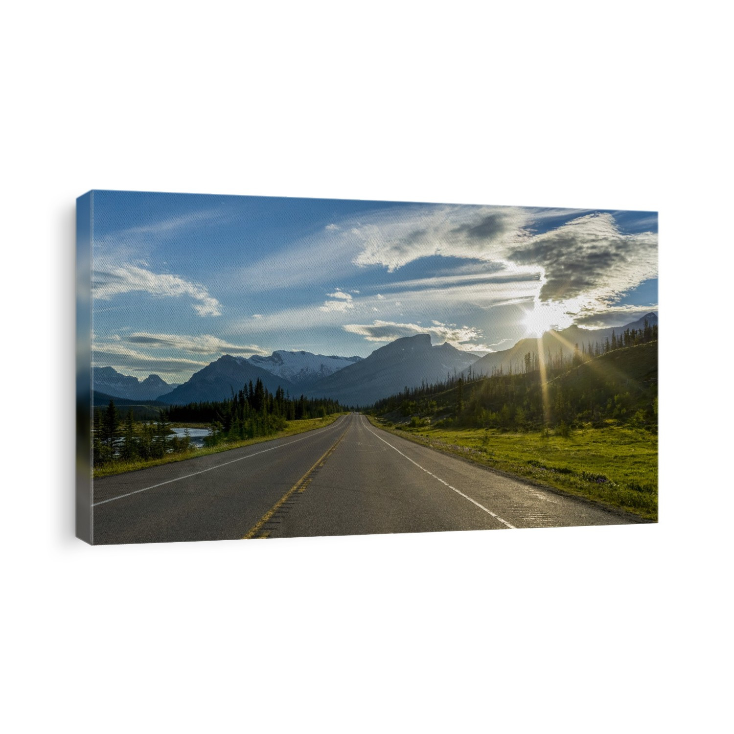 Road through the rugged Canadian Rocky Mountains; Clearwater County, Alberta, Canada