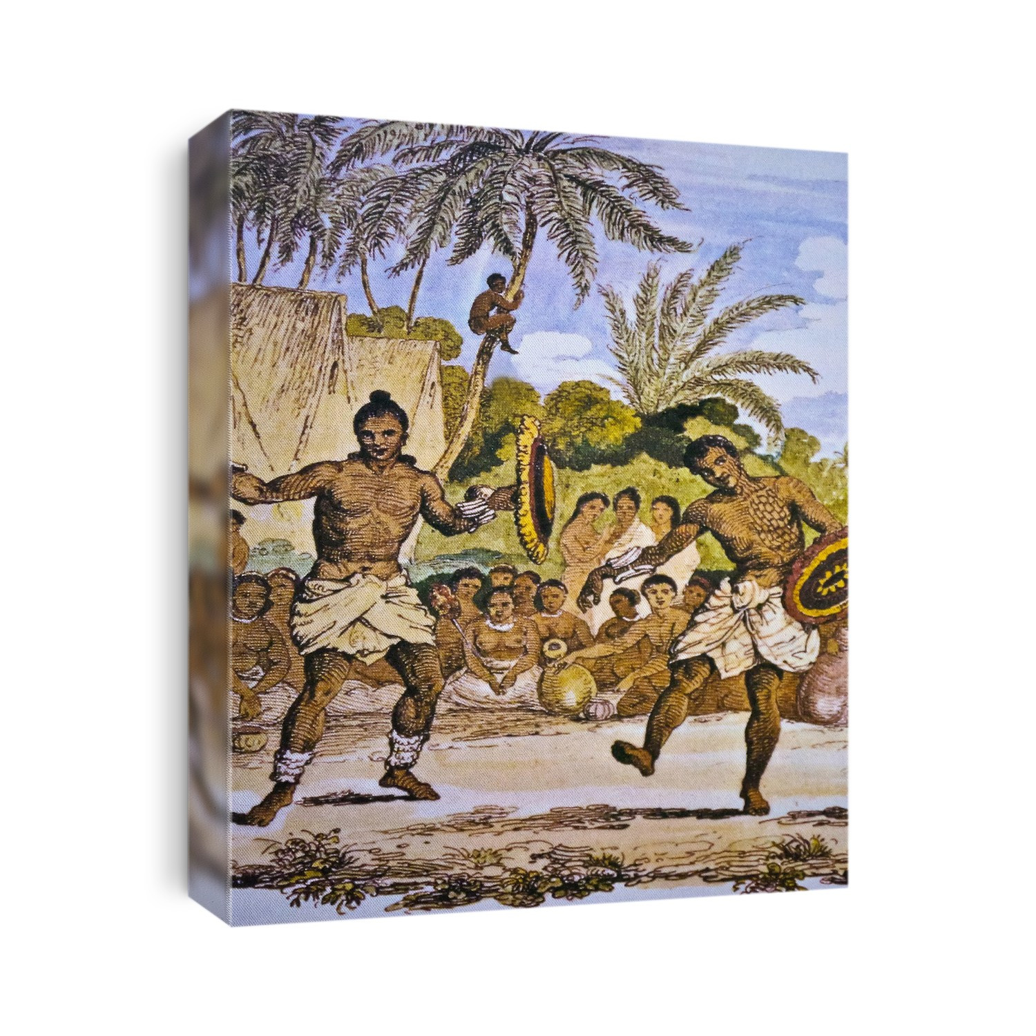 Two men hula dancing, after Choris, Hawaiian themed art, circa 1816; Artwork