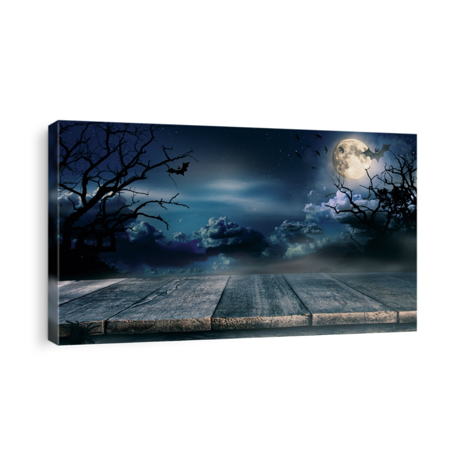 Spooky halloween background with empty wooden planks, dark horror background. Celebration theme, copyspace for text. Ideal for product placement