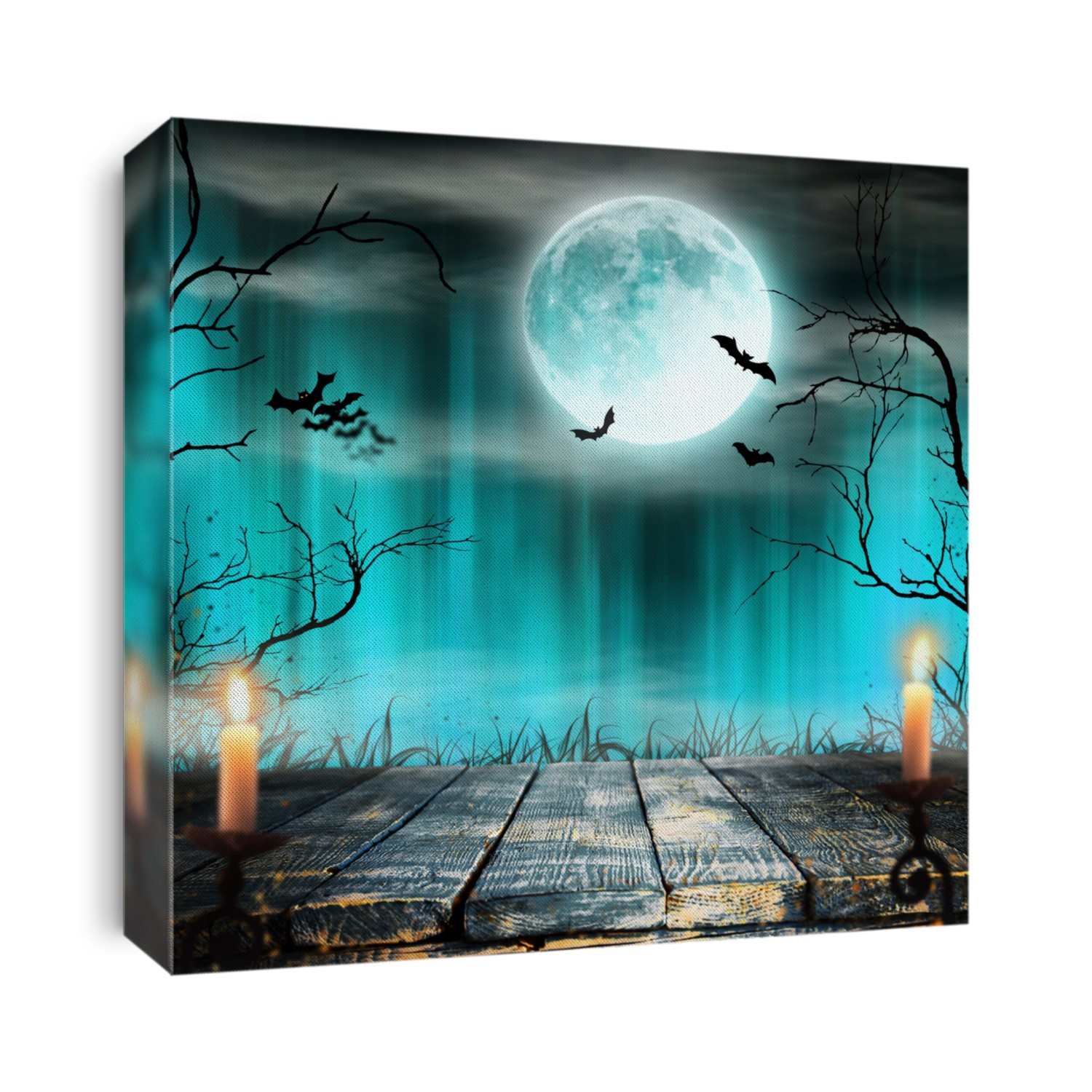 Spooky Halloween background with candles. Horror theme.