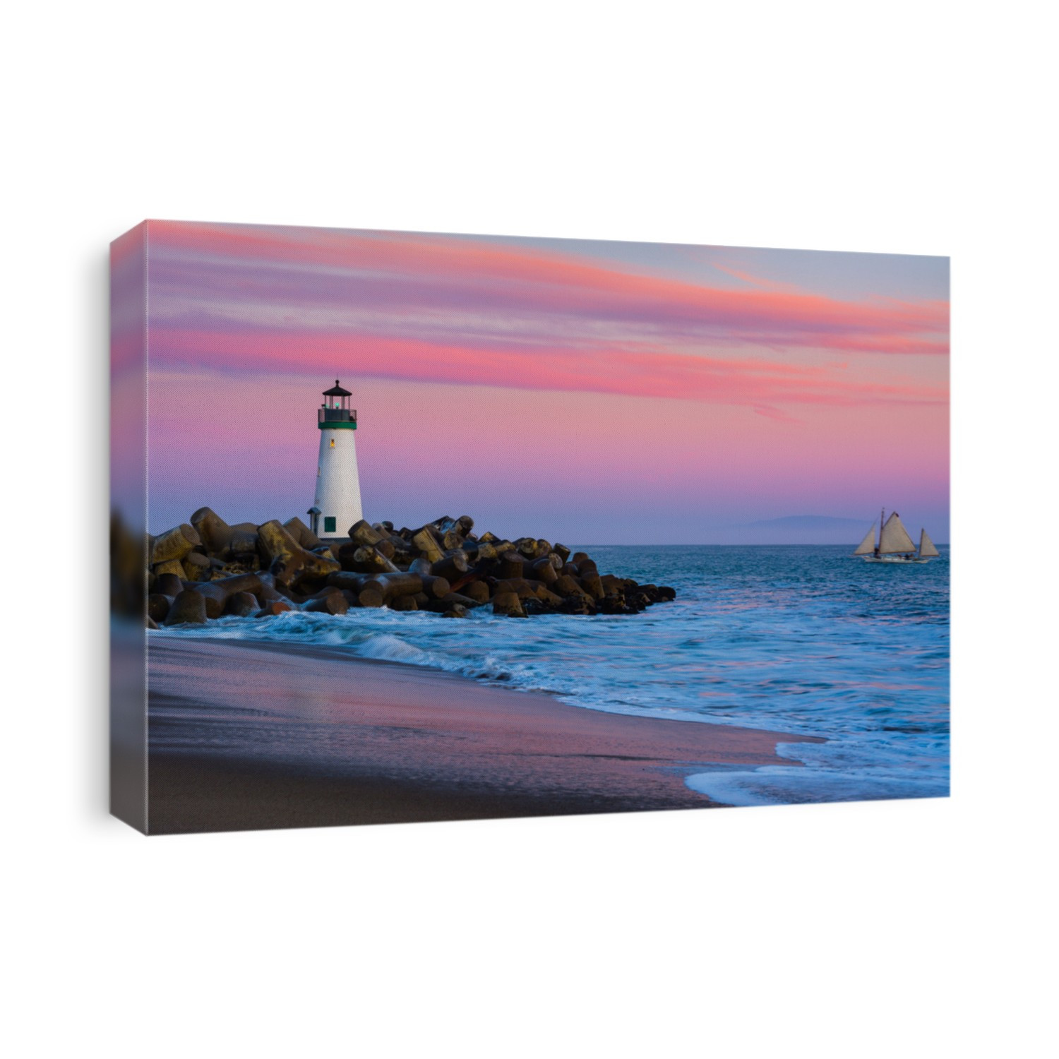 Santa Cruz Breakwater Lighthouse in Santa Cruz, California at sunset
